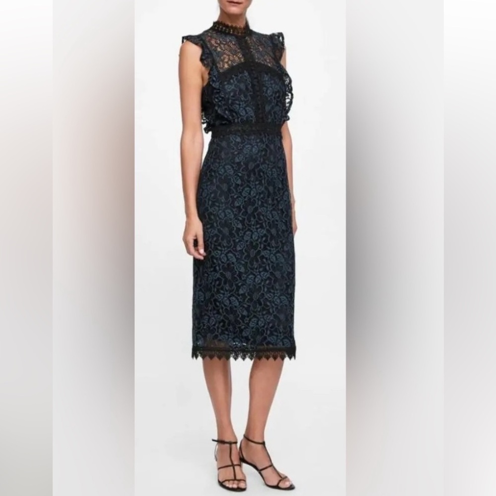 Zara EUC Size Medium Contrasting Black/Blue-Teal Lace Dress